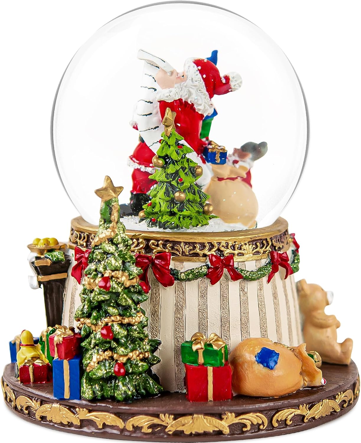 Santa Claus Fireplace Musical Snow Globe,Automatic Snowfall & Fireplace Flame Music Box,Christmas Home Decoration,Ideal Gifts for Family, Girlfriend, Friends,Plays 8 Classic Christmas Tunes