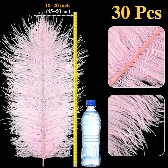 Retrowavy 30 Pcs 18-20 Inch Large Natural Ostrich Feathers Bulk for Centerpieces for Wedding Party Centerpieces Home Decoration Flower Arrangement (Pink)