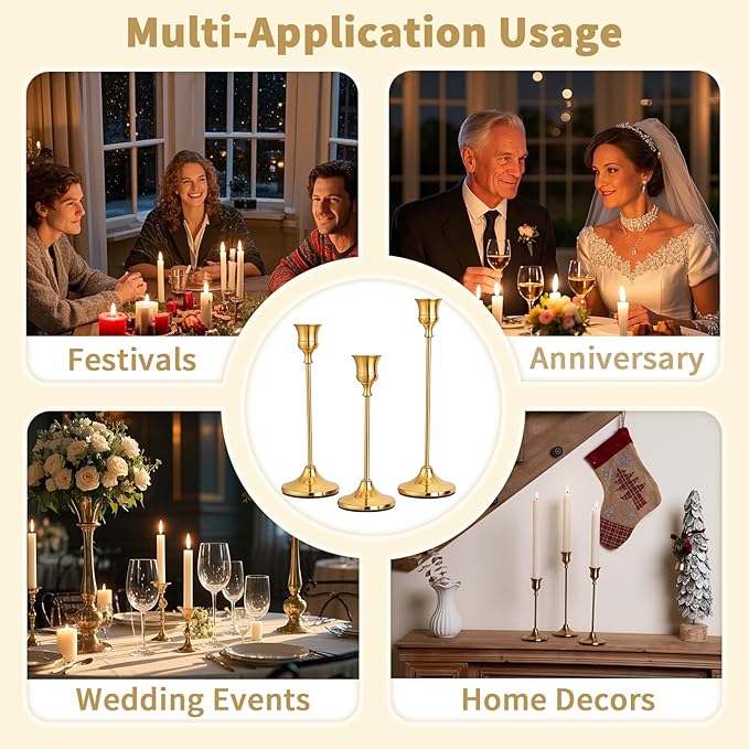 Candlestick Holders Gold Taper Candle Holders 3 pcs Candle Sticks Holders for Home Decor Table Centerpiece Wedding Housewarming Festival