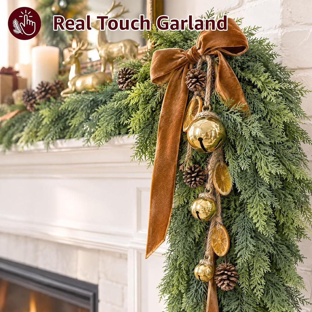 9ft prelit real touch cedar christmas garland with, side view