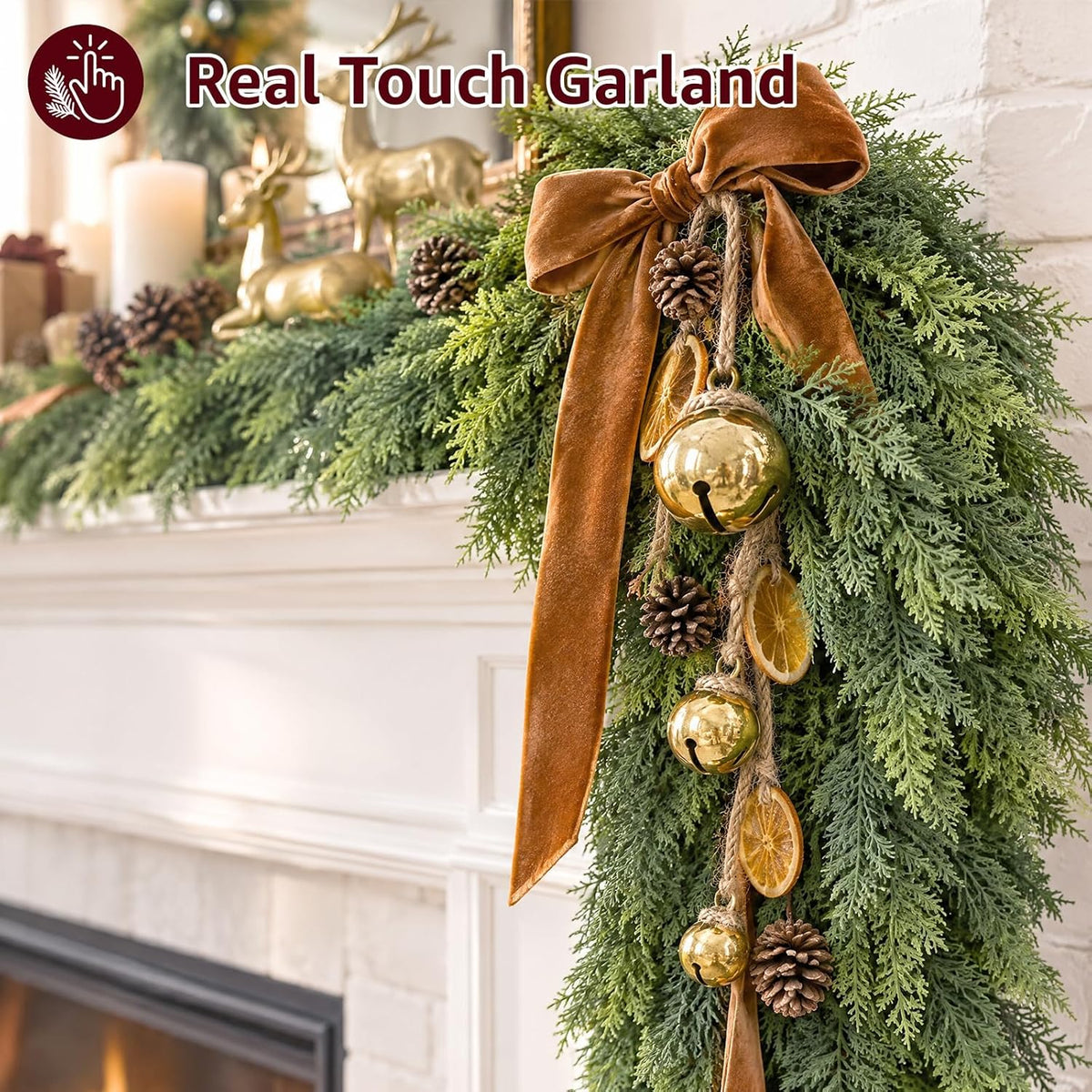 9ft prelit real touch cedar christmas garland with, side view