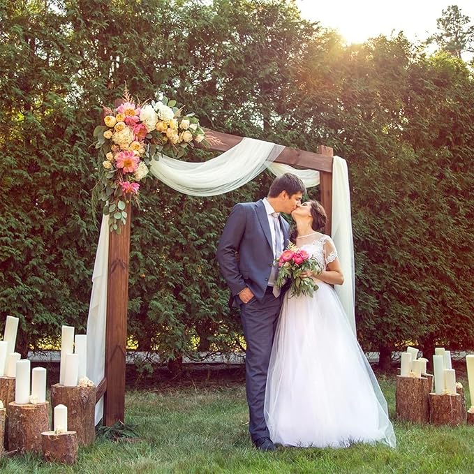 Wedding Arch Draping Fabric, 63" x 26Ft White Drapes for Wedding Tulle Fabric Drapery Sheer Backdrop for Ceremony Arch Stage Party Ceiling Décor