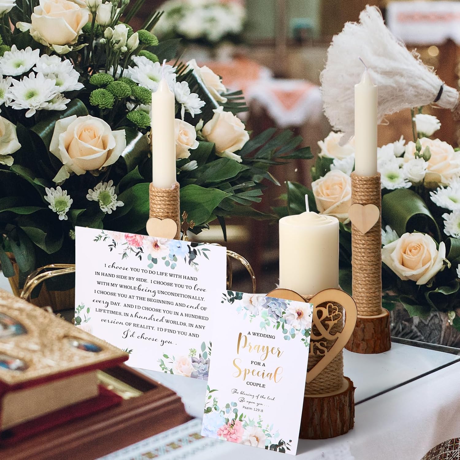 Conelist Unity Candles for Wedding Ceremony Set - 1 6.3" Pillar 2 9.8'' Taper Candles 2 Marriage Cards Wedding Candle with Holder for Rustic Romantic Ceremony Events Supplies(Retro)