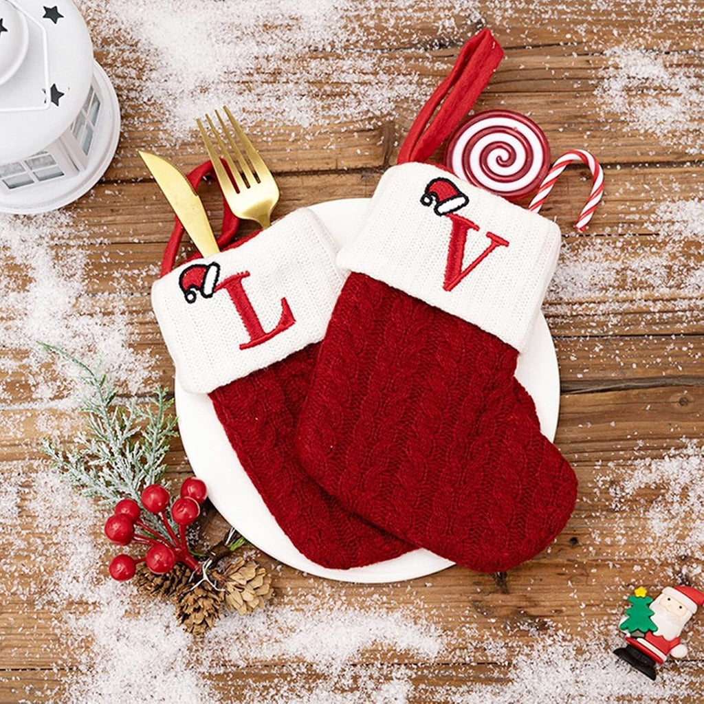 YKW Christmas Stockings Personalized Initial Letters A-Z Cable Knit - Individual Monogram Knitted Xmas Stocking Embroidered Red White Family Holiday Fireplace Mantel Gift (O)