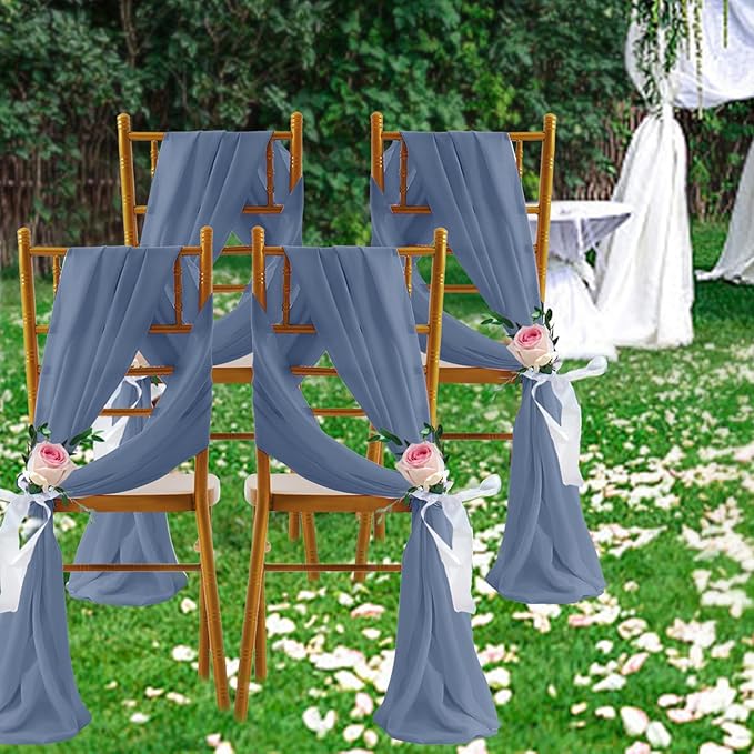 SiinvdaBZX 2 Panels Wedding Arch Draping Fabric 30" x 20Ft Dusty Blue Sheer Chiffon Fabric Outdoor Extra Long Decorative Drapery Fabric for Party Ceremony Ceiling Curtain Backdrop