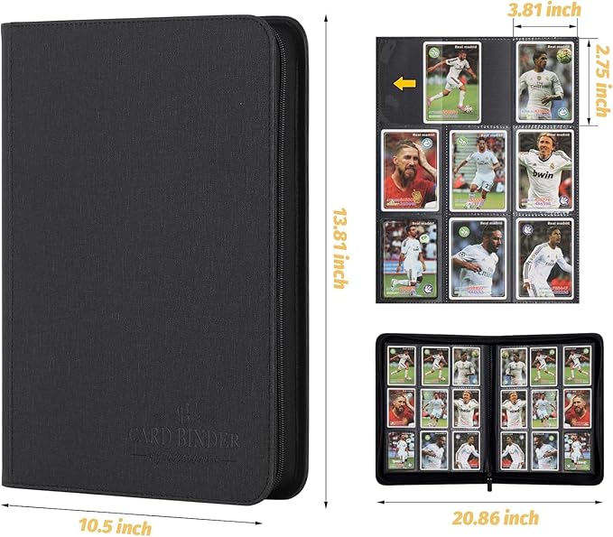 9 Pocket Card Binder, Premium Zip Trading Card Binder, 540 Double Sided Pocket PU Collection Binder, Collector Album, Card Folder for MTG, TCG, Sports Cards (Black)