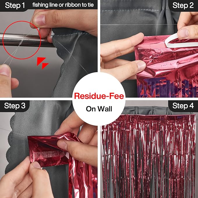 PartyWoo Red Streamers Fringe Curtain Backdrop 2pcs 8.2 ft Red Tinsel Foil Backdrop for Birthday Graduation Bachelorette Citizenship Strawberry Cherry Casino Movie Marry Me Theme Party Decorations