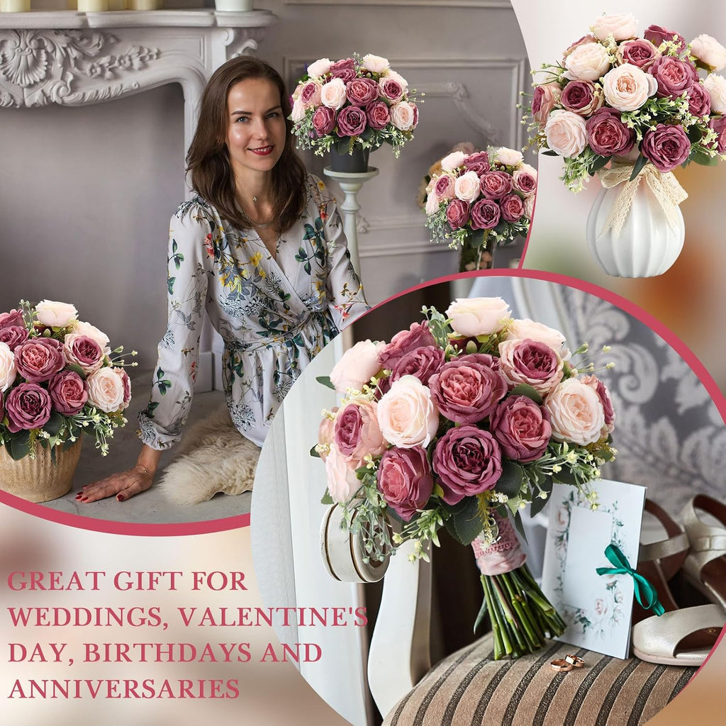 geosar 16 bundles artificial peonies flowers,dusty pink, dusty, package contents