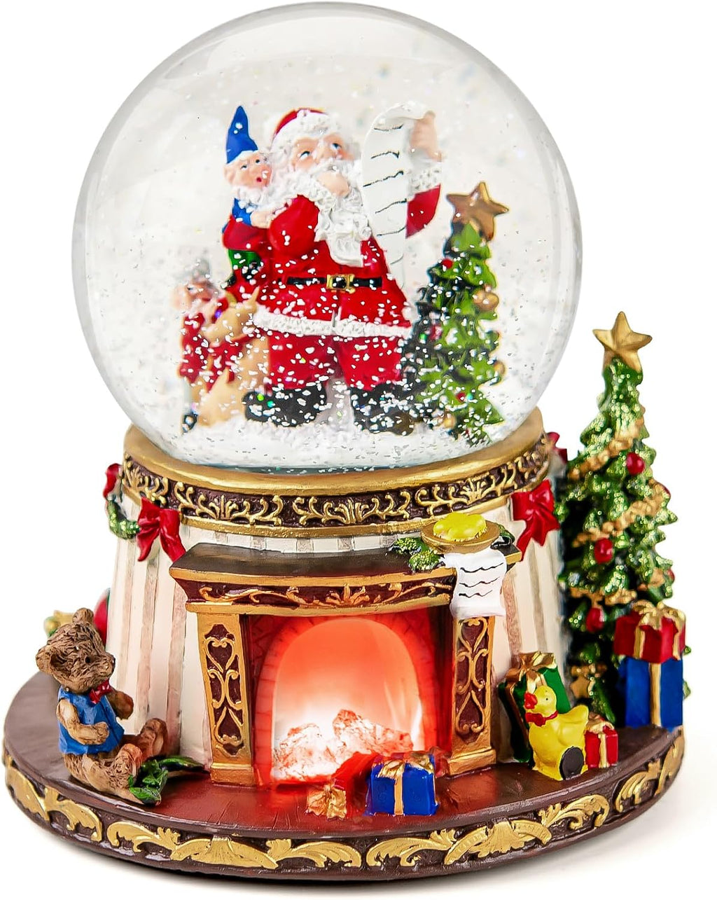 Santa Claus Fireplace Musical Snow Globe,Automatic Snowfall & Fireplace Flame Music Box,Christmas Home Decoration,Ideal Gifts for Family, Girlfriend, Friends,Plays 8 Classic Christmas Tunes