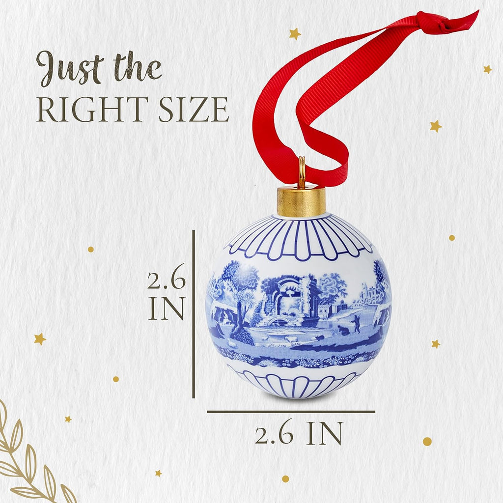 Spode Blue Italian Christmas Bauble - Full Scene Ornament with Classic Blue & White Porcelain Design, Collectible Holiday Decoration for Tree Display or Seasonal Décor - Giftworthy Keepsake