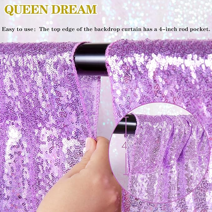Light Purple Sequin Backdrop Curtains 2 Panels 2FTx8FT Photo Backdrop Glitter Birthday Party Curtains