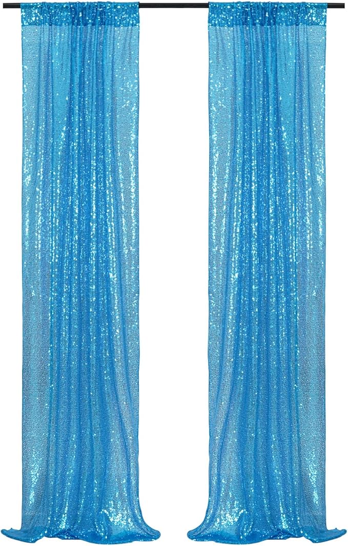 Poise3EHome Turquoise Sequin Backdrop Curtains, 2 Panels Sequin Backdrop, 2FTx8FT Sequin Curtains for Party Wedding Sequence Backdrop