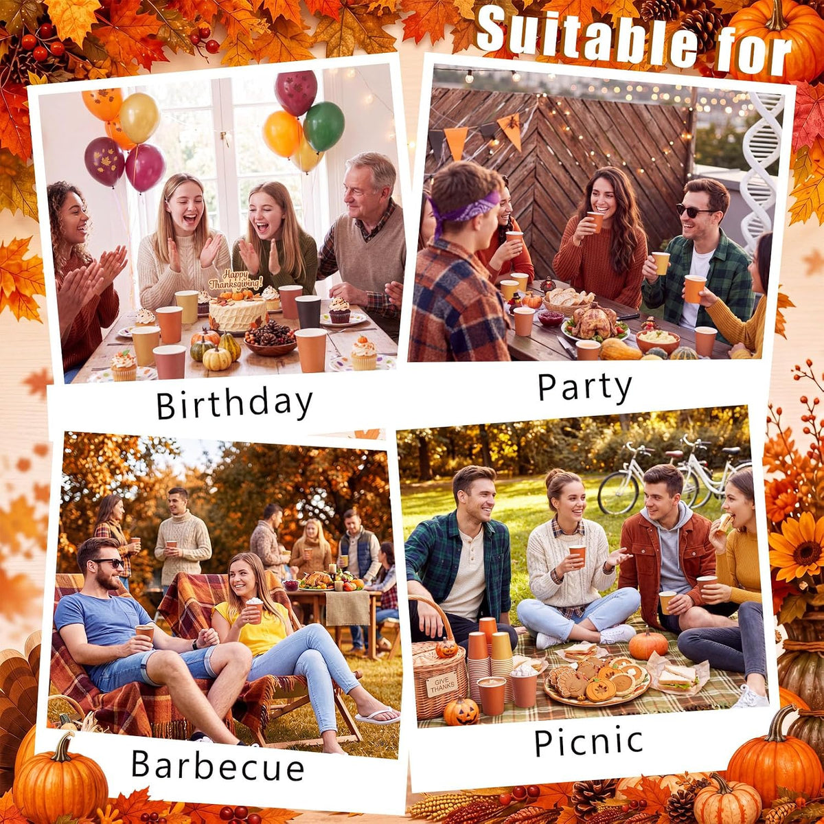 300 Pack 8 oz Fall Orange Disposable Paper Cups for Autumn Party Supplies