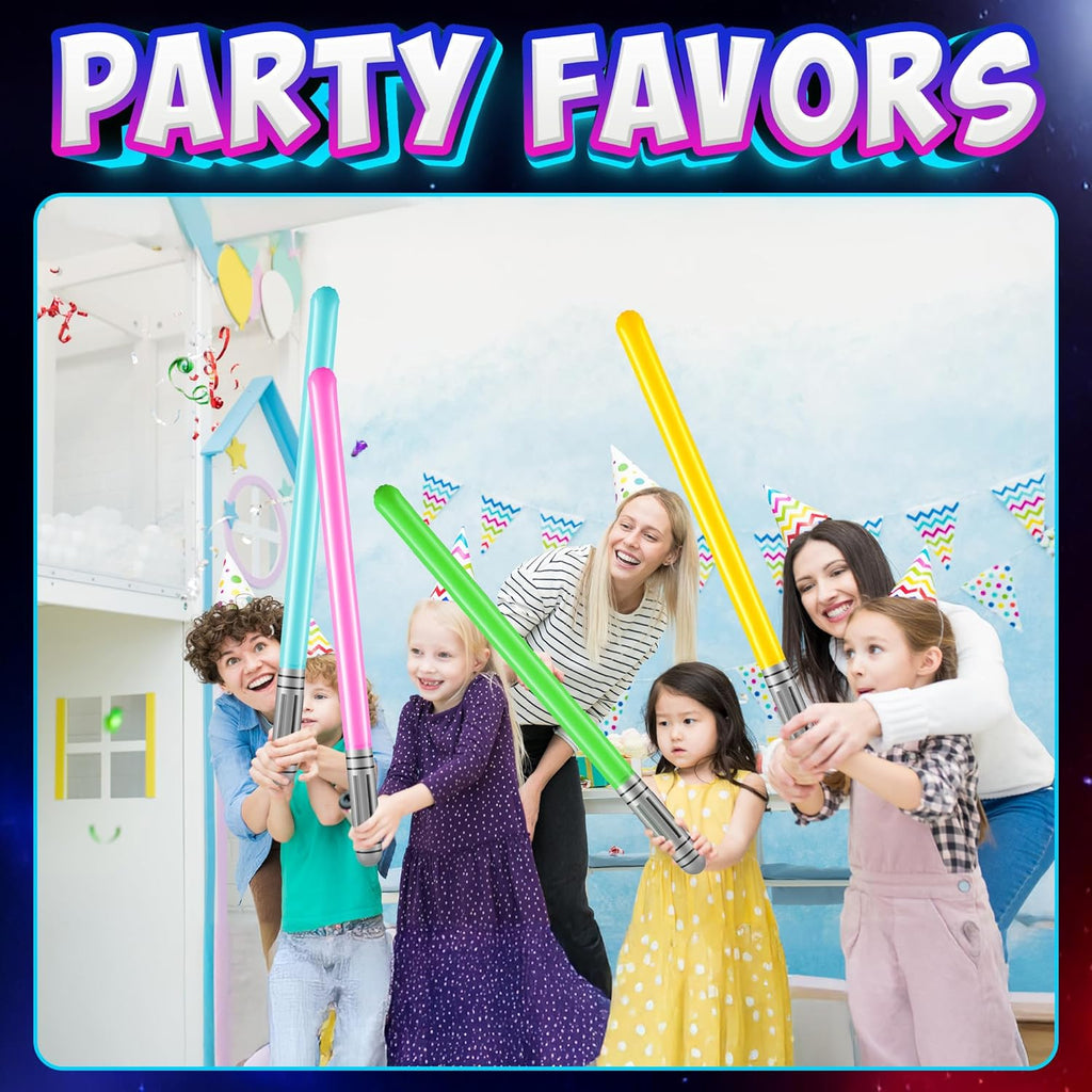 Bedwina Inflatable Saber Swords for Kids - (Pack of 12) 35-inch Neon Color Blow-Up Toy Saber Swords, Party Favors, Goodie Bags, Star Galaxy Theme Birthdays & Prize Toys