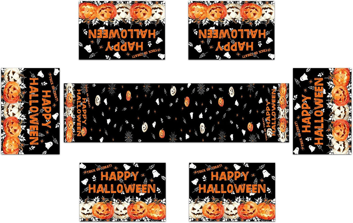Happy Halloween Pumpkin Ghost Table Runner and Place Mats Set of 6 108 in
