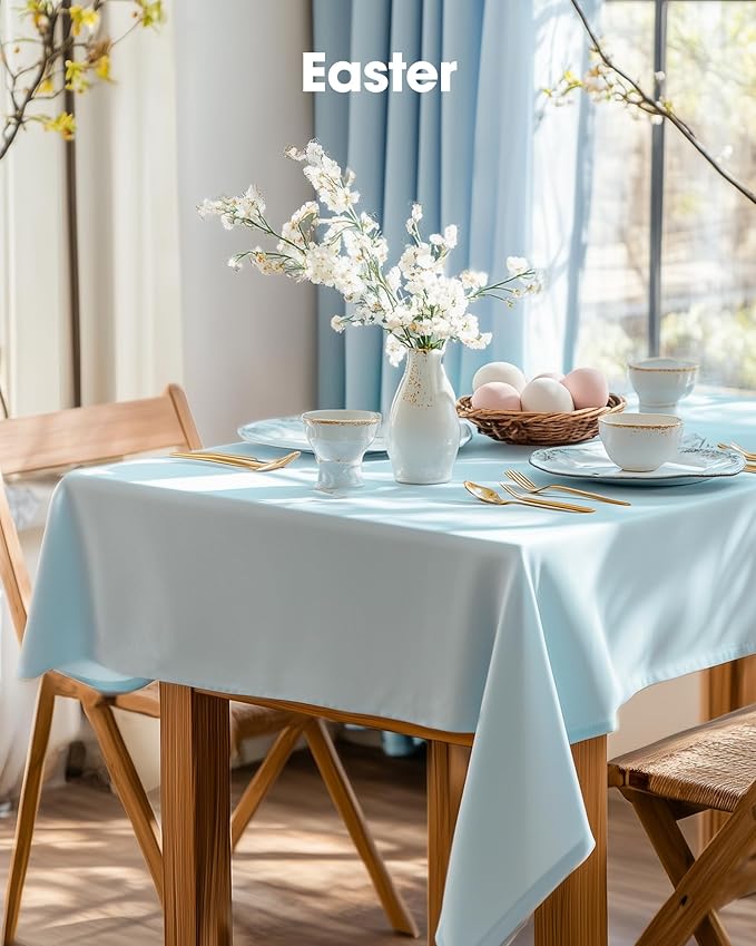 Pureegg Plastic Table Cloth Disposable 10 Pack, 54 x 108 Inch Table Cloths, Easter Party, Picnic, Wedding, Decorative Tablecloths, Rectangle, Baby Blue Plastic Cover, Leakproof & Sturdy, Light Blue