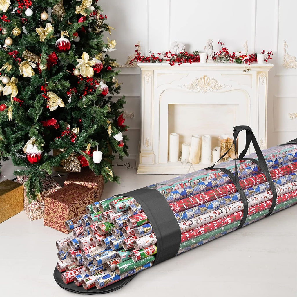 ProPik Wrapping Paper Organizer Storage Bag for All Your Gift Wrap & Ribbons, Fits Long 40 Inch Rolls, Hold Up To 24 Rolls, Heavy Duty Clear PVC Bag with Handles (Black & Clear)
