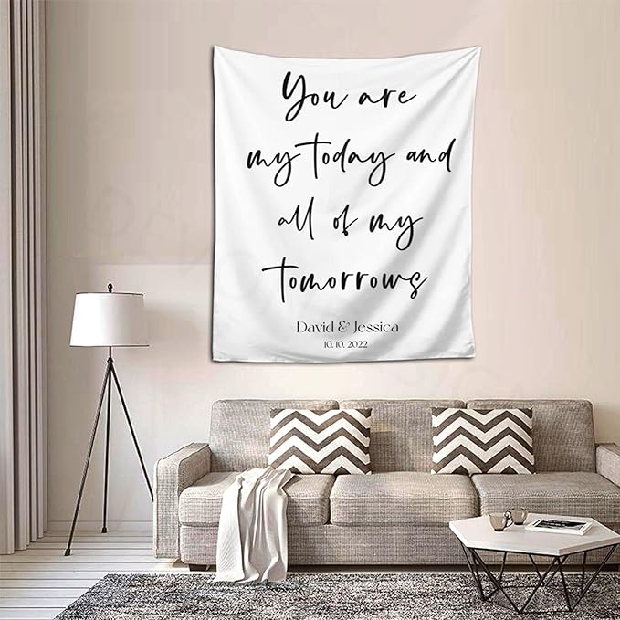 You Are My Today And All of My Tomorrows Backdrop, Custom Tapestry with Names and Date, Rustic Wedding Sign, Personalized Calligraphy Banner for Ceremony, Arch, Reception Backdrop