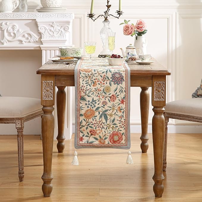 Floral Printed Table Runner for Table,Decorative Linen 87 Inches Long Table Runners,Farmhouse Coffee Decor Tabletop for Kitchen,Dining,Party,Home,Christmas,12"*87"