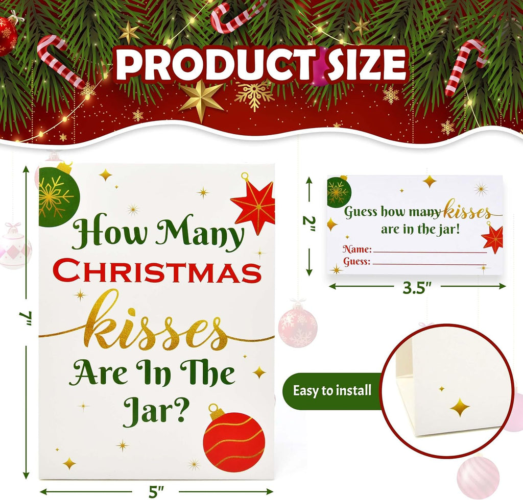 Christmas Party How Many Kisses Standing Sign 40 Guessing Cards Set | Holiday Wedding Bridal Baby Shower Raffle Party Activity Decor by Gift Boutique