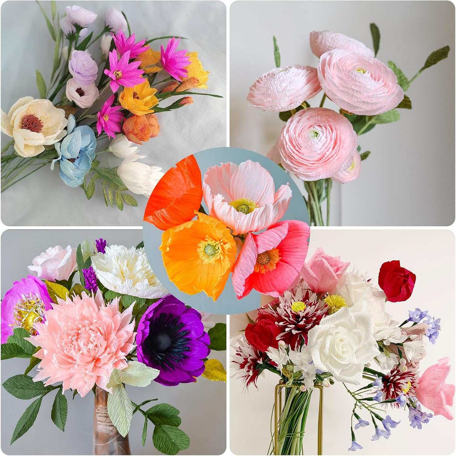 Crepe Paper Flower DIY 14 Colors, 9.8 x 98 Inch Wide Paper for Gift Wrapping, Crafts, Flower Birthday Parties Weddings Festival Decoration (Multiple Colors 1)