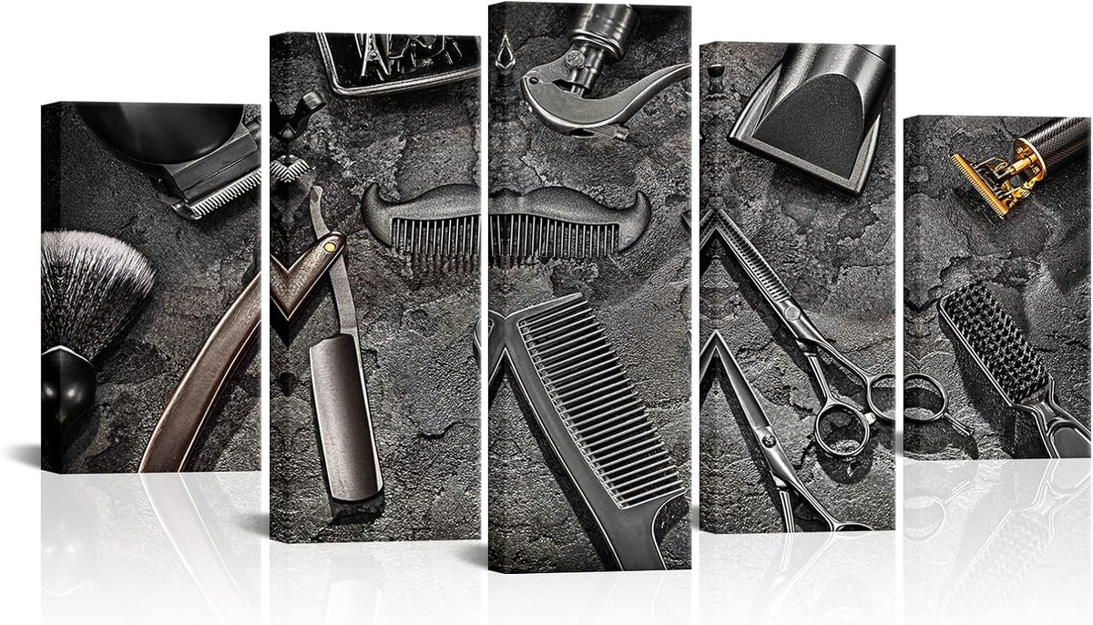 artmyharbor 5 pieces barber tools wall art, main product view