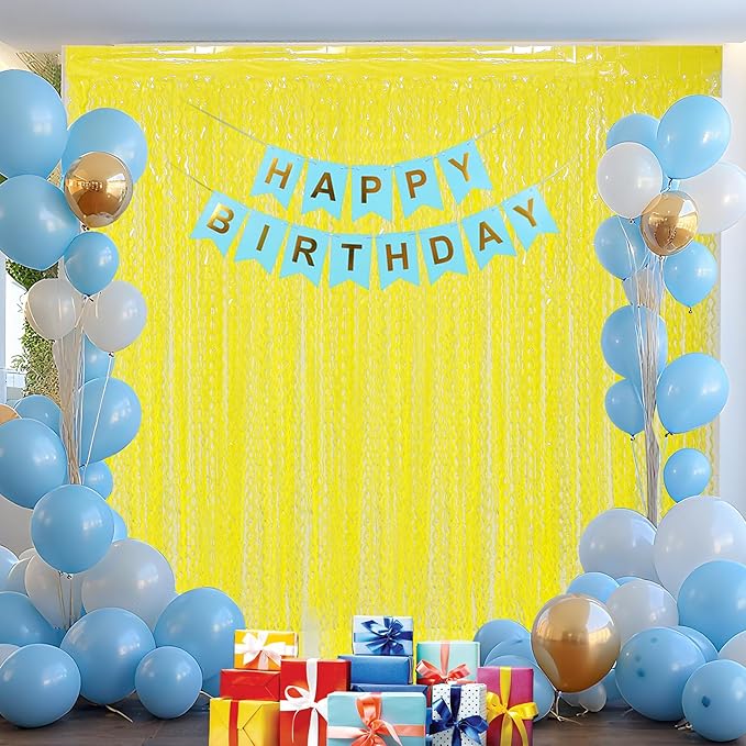 4 Pack Wavy Yellow Foil Curtain Backdrop -3.3 ft x 6.6 ft Gold Tinsel Backdrop Curtain Party Decorations Photo Booth Prop Backdrop Streamers for Birthday Bachelorette Graduation Wedding