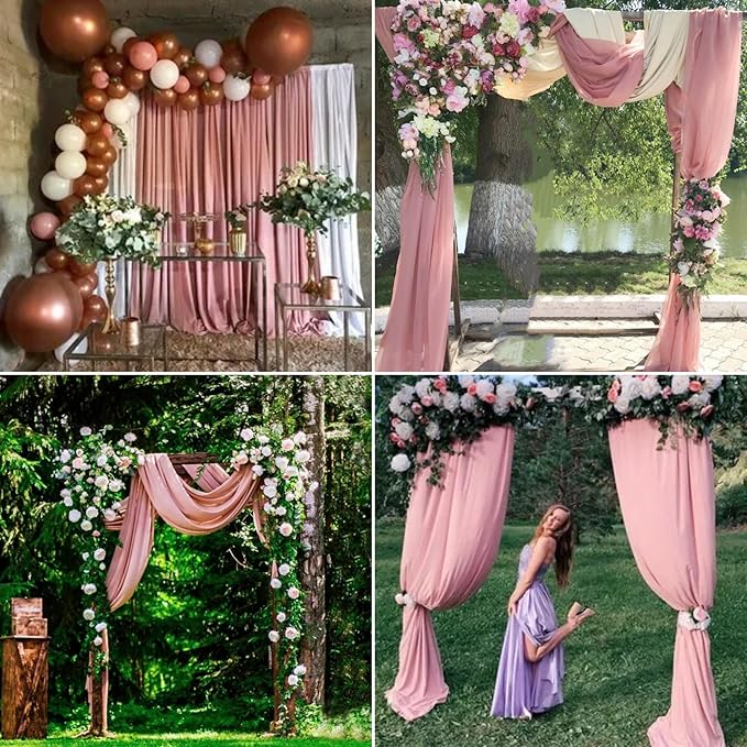 6 Panels Dusty Rose Wedding Arch Drapery 28" x 20Ft Outdoor Curtain Drapes Fabric Chiffon Fabric Drape Backdrop Curtain for Wedding Party Swag Ceremony Birthday Arbor Drapery Reception Ceiling Décor