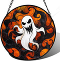Stained Glass Window Hanging - Halloween White Ghost Suncatcher for Doors Window Garden Indoor Spooky Funny Orange Sun Catchers Gothic Decor Horror Gifts for Women Men Friend 11.8 in