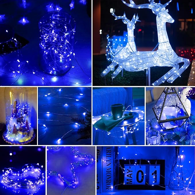 pozzolanas 8 Pack Blue Battery Operated String Lights - 7ft Waterproof Fairy Lights with 20 LEDs for Home, Mason Jar, Party, Wedding, Halloween, Christmas Decorations