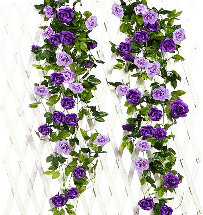 JUSTOYOU 2 Pack (15.8FT) Fake Rose Garland, Artificial Roses Vines Flower Garland Hanging Floral Vine Wedding Home Backdrop Party Arch Arrangement Decoration