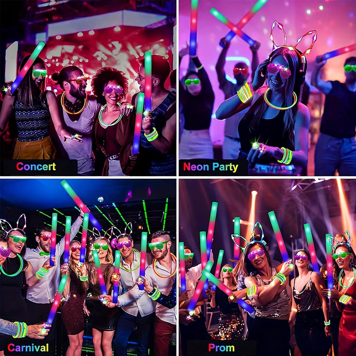 142 PCS Glow in the Dark Party Supplies, 12 Foam Sticks, 12PCS LED Glasses,6P...