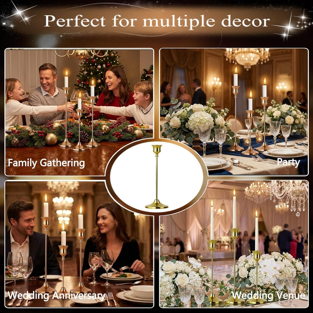 10 Sets Candle Gold Metal Candlestick Holders -Vintage Modern Metal Taper Candle Holders, Decorative Centerpiece for Table Mantel, Wedding Kitchen Home Decor, Wedding Gift,30Pcs