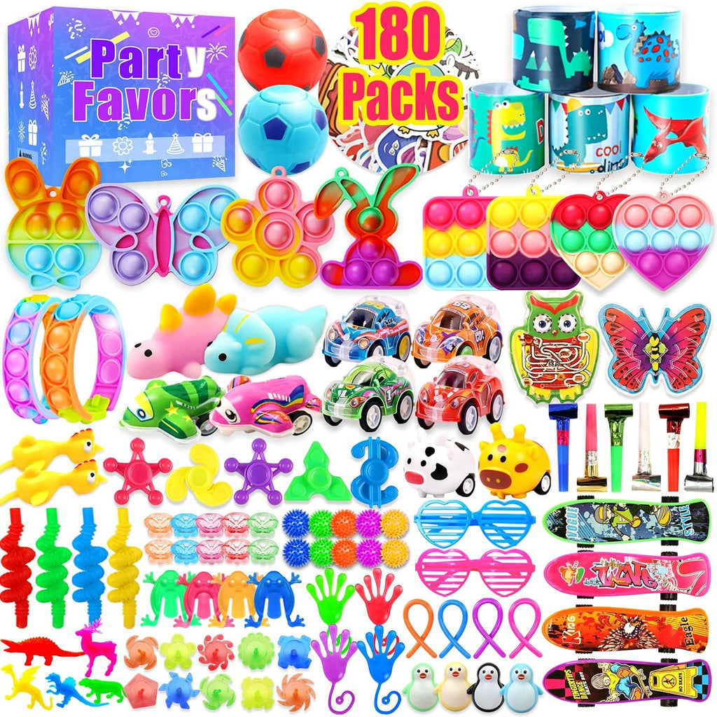 180 Party Favors for Kids, Fidget Toys Bulk, Treasure Box Toys for Classroom Prizes, Goodie Bag Stuffers Pinata Fillers, Carnival Birthday Stocking Stuffers for Boys Girls, Prize Box Toy