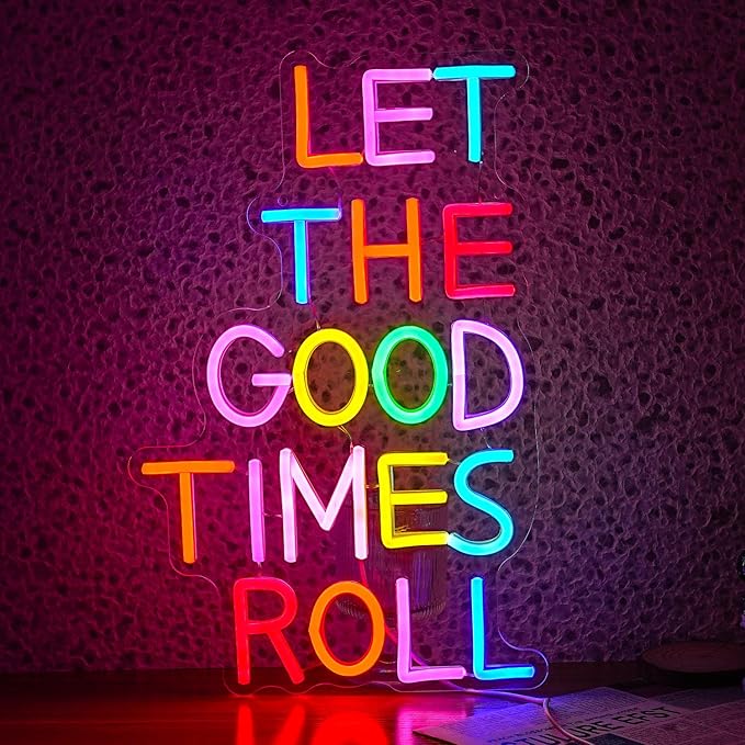 Let The Good Times Roll Neon Sign Good Times Sign Neon Light for Wedding Decor Colorful Words Led Light Sign for Bedroom Bar Party Wall Decor Dimmable 16.5 * 10.6 In Neon Sign