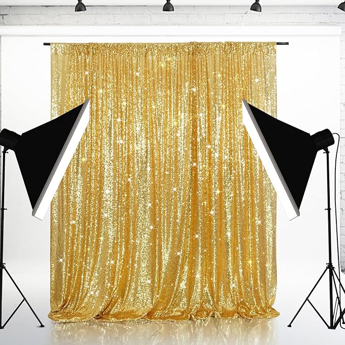 Eternal Beauty Gold Sequin Backdrop, 6x8 Ft Glitter Background Curtains for Shimmer Photography Party Wedding Birthday Back Drop Decor