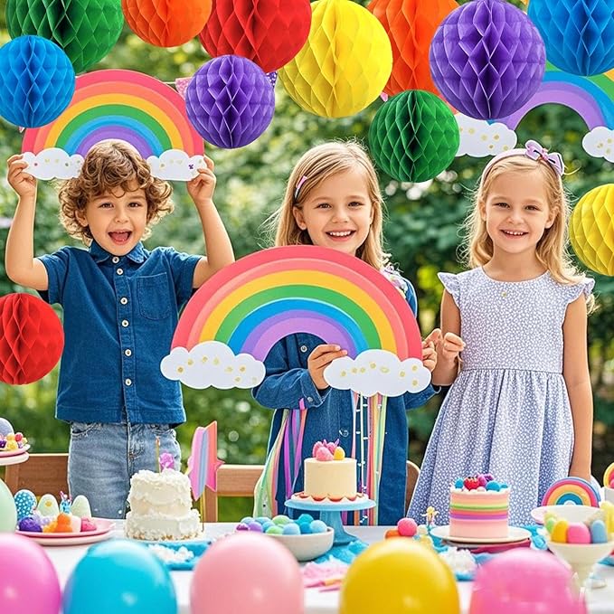 Rainbow Paper Honeycomb Balls,12 Pack Colourful Hanging Tissue Pom Poms for Birthdays,Weddings,Fiesta,Home Party Decoration