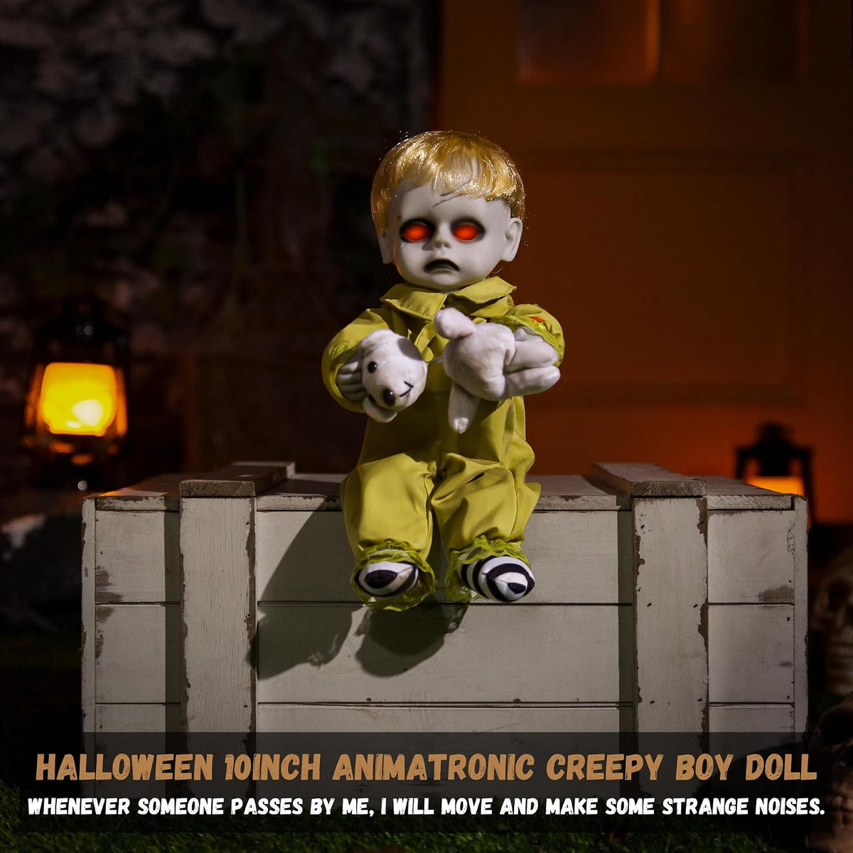 Halloween Animatronic 10inch Creepy Boy Doll, Halloween Animated Decorations ...