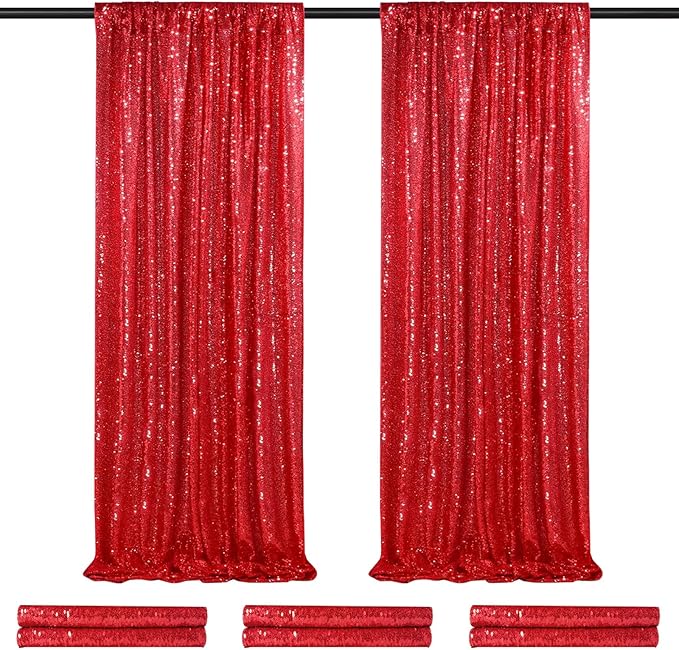 Sparkly Backdrop Curtains 6 Pcs 2ftx8ft Red Curtains Birthday Party Backdrop Sequin Fabric Christmas Decorations