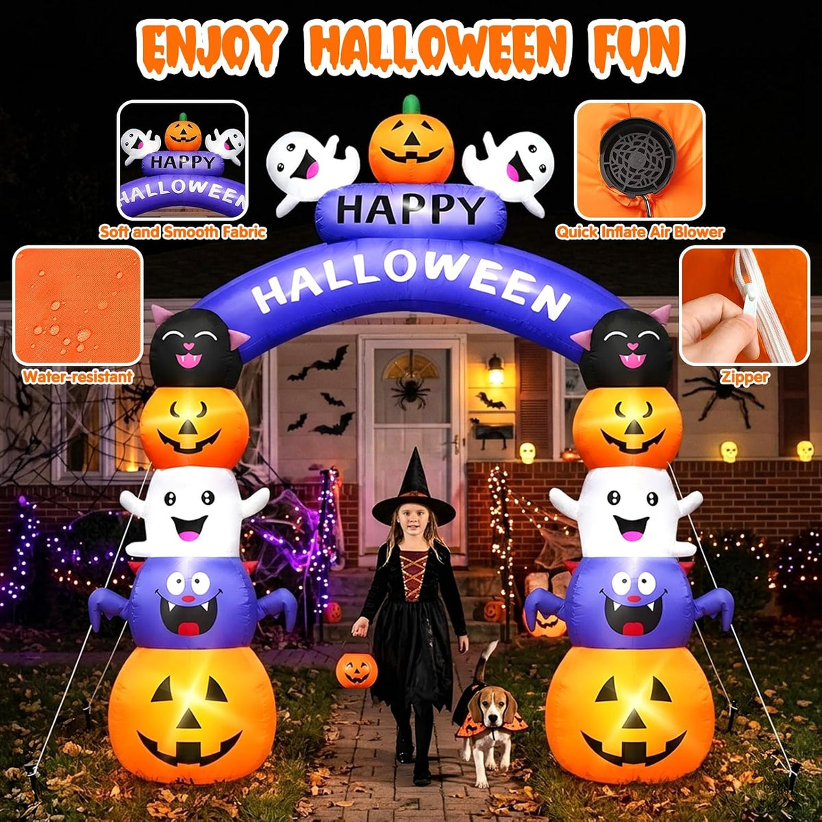 Halloween Inflatable Arch Cute Large Pumpkin Archway Blow Up Outdoor 8FT
