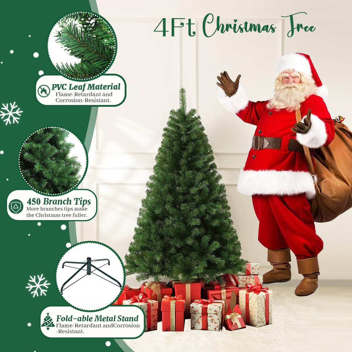 4ft green artificial christmas tree,arbol de navidad small shown in use