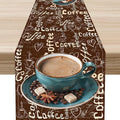 Coffee Theme Table Runner, Farmhouse Retro Brown Coffee Cup Tea Party Rustic Cafe Table Center Decor for Home Kitchen Dining Patio Holiday Party Indoor Outdoor Table Decorations,13"x36" Inch