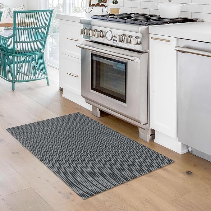 KOZYFLY Washable Area Rug 2x3 Ft Small Entryway Rug Indoor Door Mat Throw Rugs with Rubber Backing, Braided Cotton Floor Carpet for Front Entrance Bathroom Kitchen Foyer, Grey/Charcoal Grey