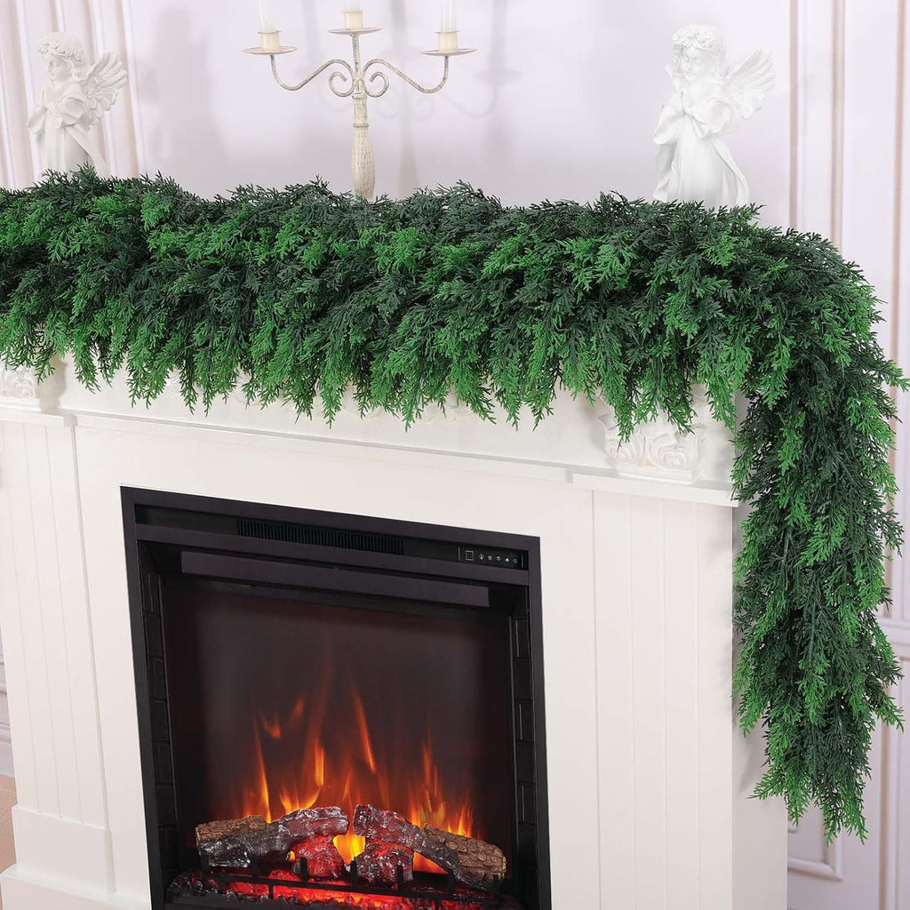 hananona 6 ft christmas garland, real touch cedar, side view