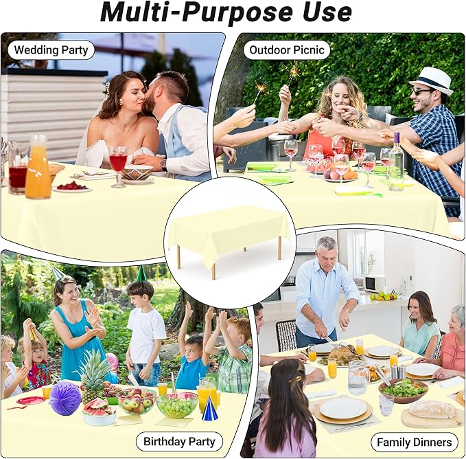 QZYL 4 PCS Picnic Table Cover, 54 x 108 Inches Plastic Disposable Tablecloth, Ivory Smooth Rectangle Tablecloth, Indoor or Outdoor Parties Birthdays Wedding Decor, Leakproof and Waterproof