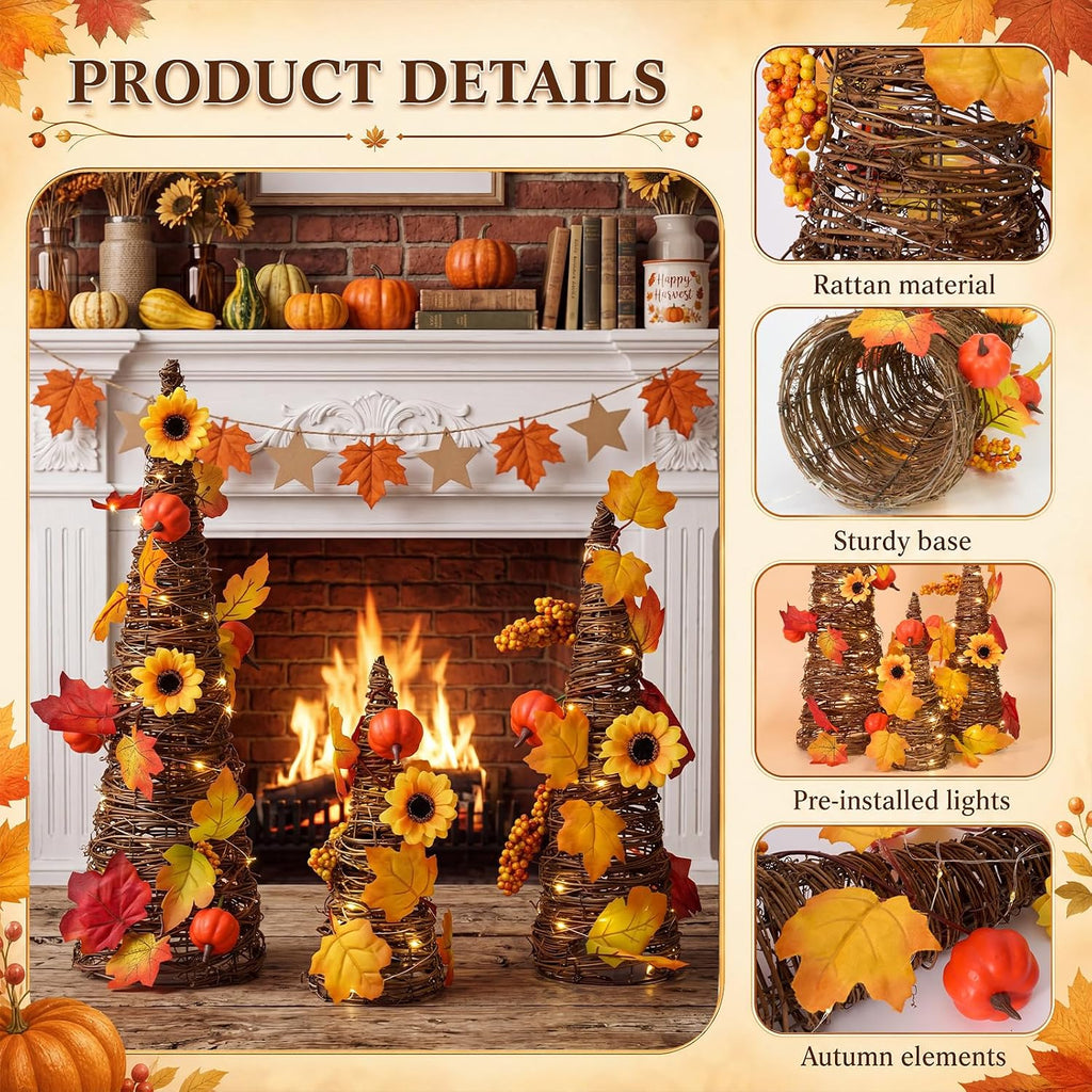 jenaai 3 pcs lighted fall table tree decor, package contents