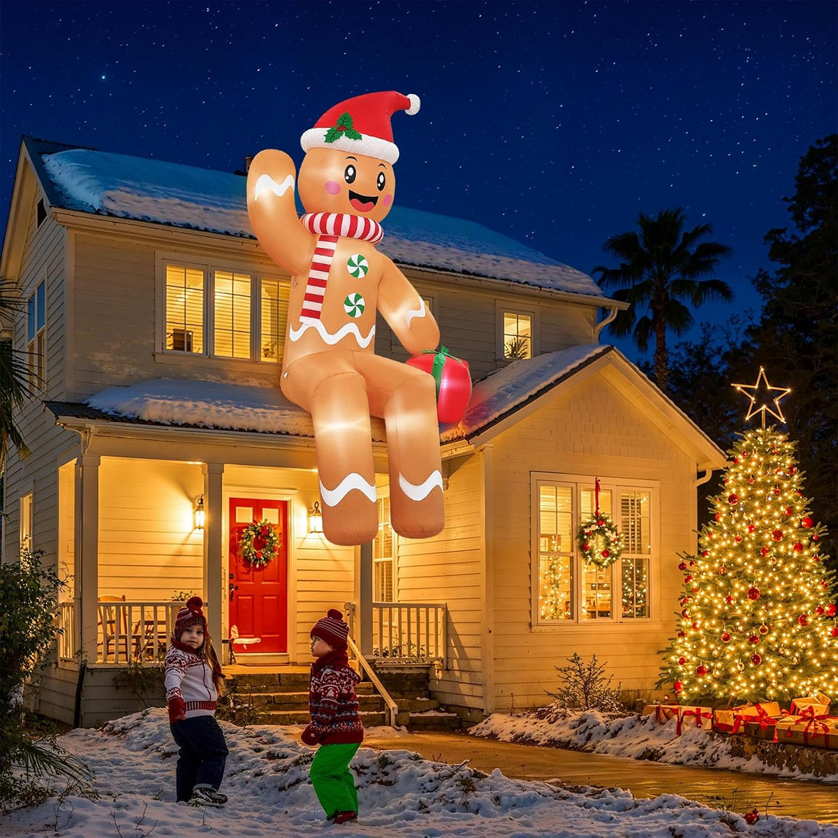 10ft giant christmas inflatables outdoor decorations sitting gingerbread showing dimensions