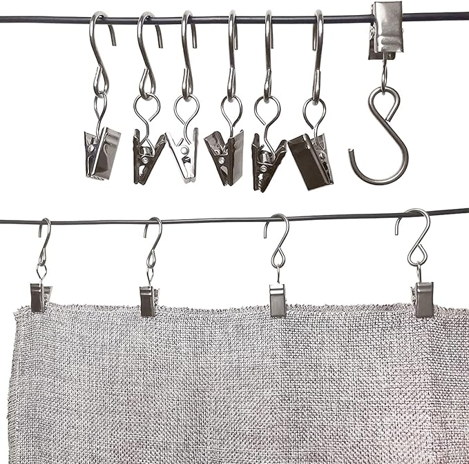 Stainless Steel S Hooks Curtain Clips, 50 Pack Hanging Party Lights Clips, Hangers Gutter Photo, Art Craft Display, 2.4 Inch Long, Silver