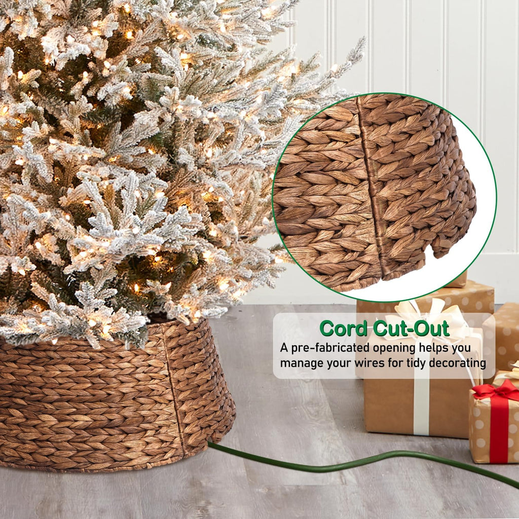 5-Piece Rattan Christmas Tree Collar - 24" Rustic Farmhouse Tree Skirt- Xmas Tree Base Cover for Christmas Decoration- Woven Holiday Tree Ring Accessory for Home, Living Room (Brown, 24 in)