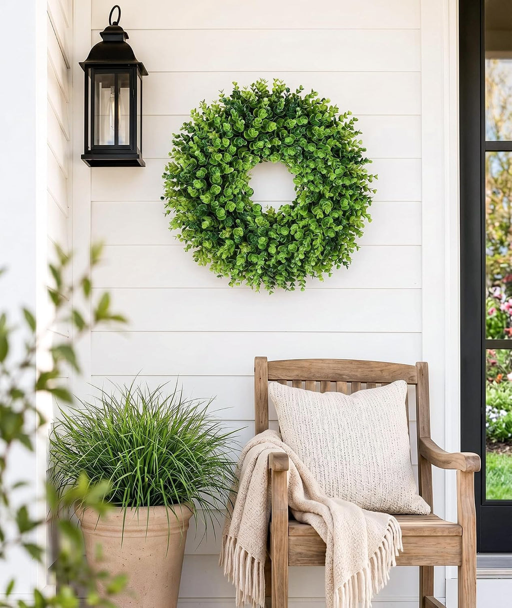 24inch boxwood wreaths for front door all seasons shown in use